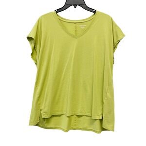 Eileen Fisher Lime Green Organic Cotton V Neck Short Sleeve Tunic Top Size L‎